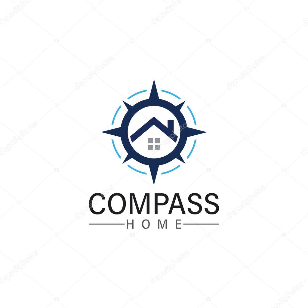 Logo search home icon.searching house with compass symbol logo