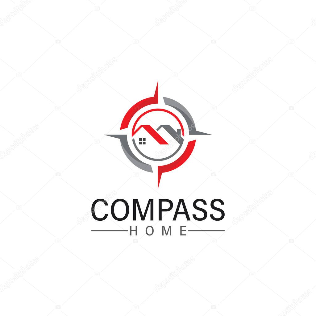 Logo search home icon.searching house with compass symbol logo