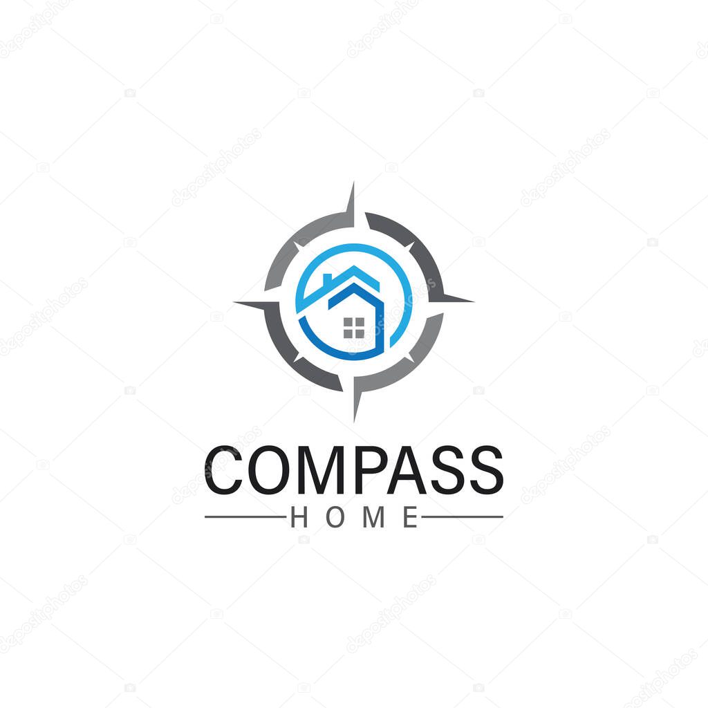 Logo search home icon.searching house with compass symbol logo