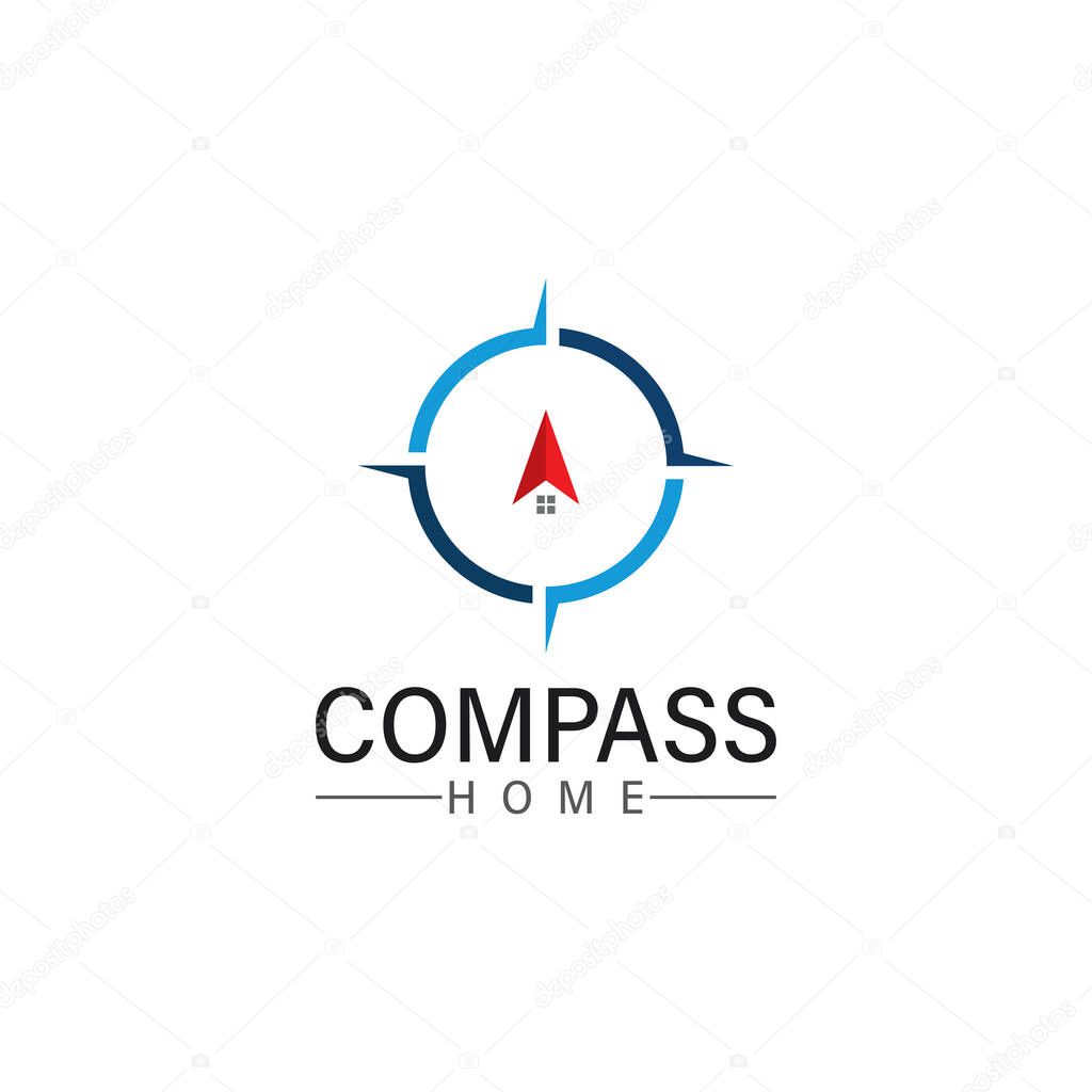 Logo search home icon.searching house with compass symbol logo