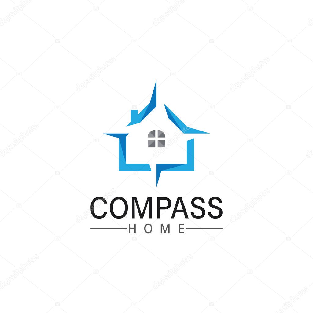 Logo search home icon.searching house with compass symbol logo