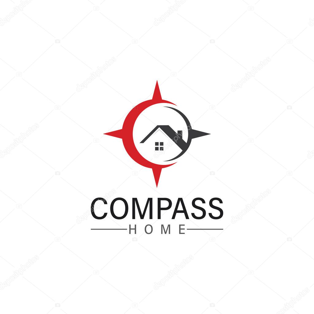 Logo search home icon.searching house with compass symbol logo
