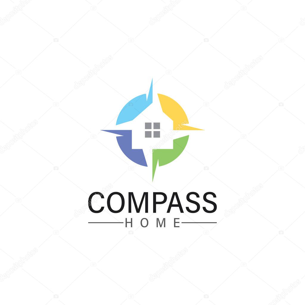 Logo search home icon.searching house with compass symbol logo