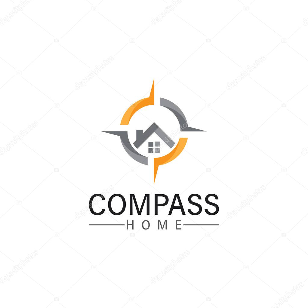 Logo search home icon.searching house with compass symbol logo