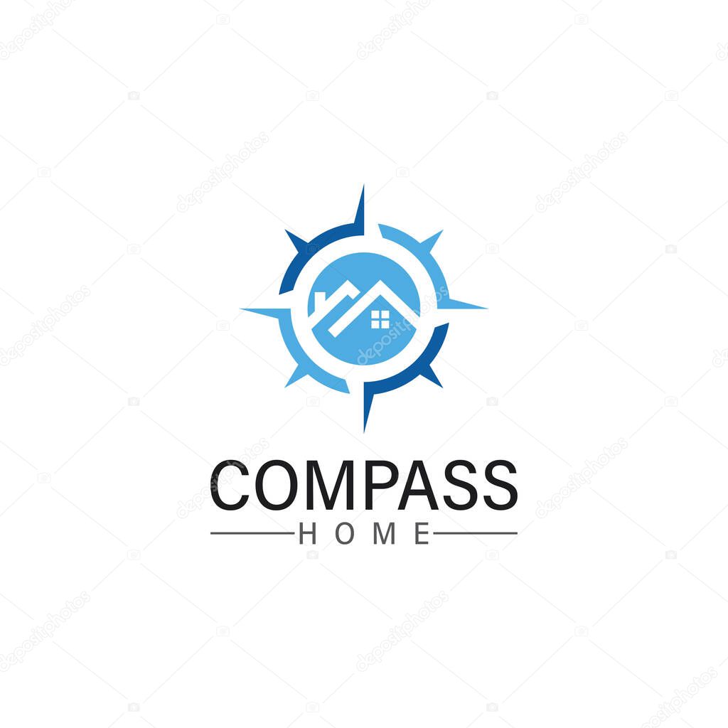 Logo search home icon.searching house with compass symbol logo