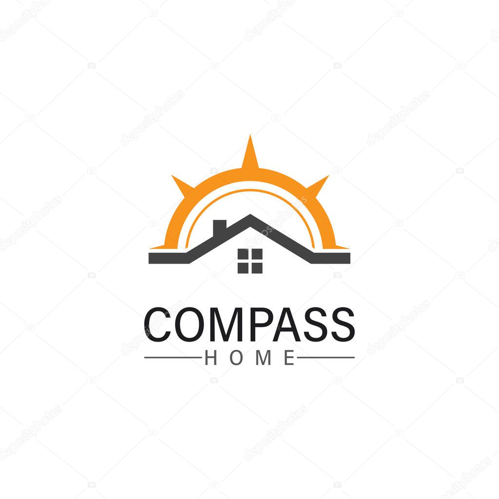 Logo search home icon.searching house with compass symbol logo