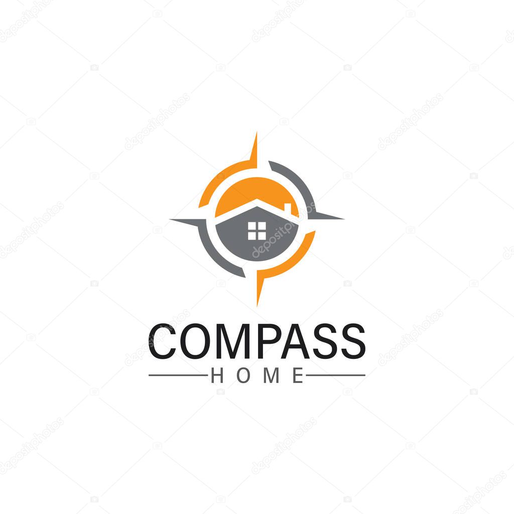 Logo search home icon.searching house with compass symbol logo