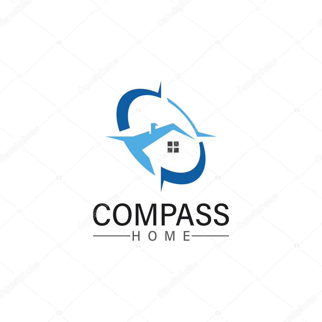 Logo search home icon.searching house with compass symbol logo