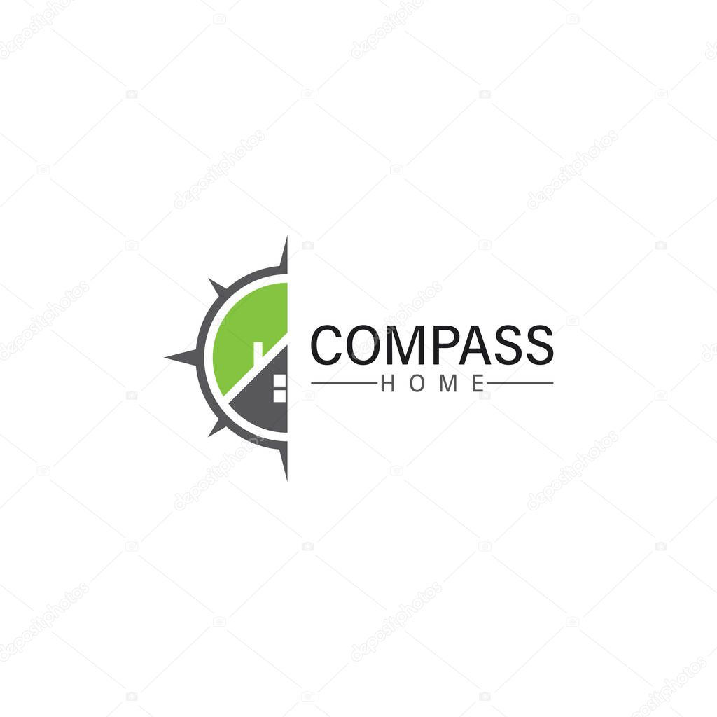 Logo search home icon.searching house with compass symbol logo