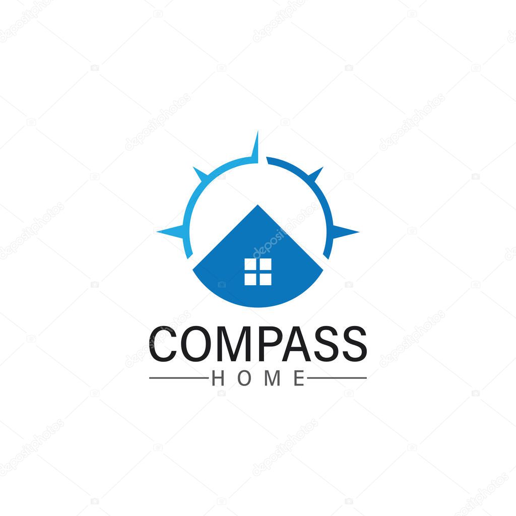 Logo search home icon.searching house with compass symbol logo