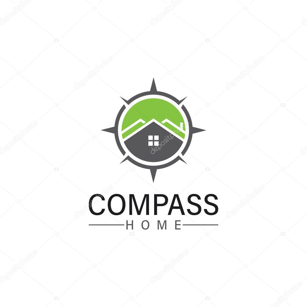 Logo search home icon.searching house with compass symbol logo