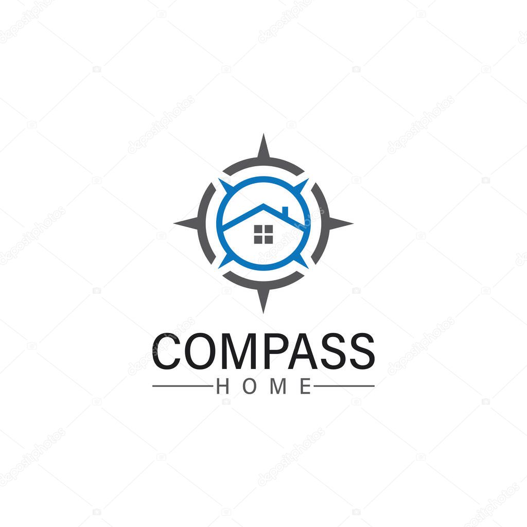Logo search home icon.searching house with compass symbol logo