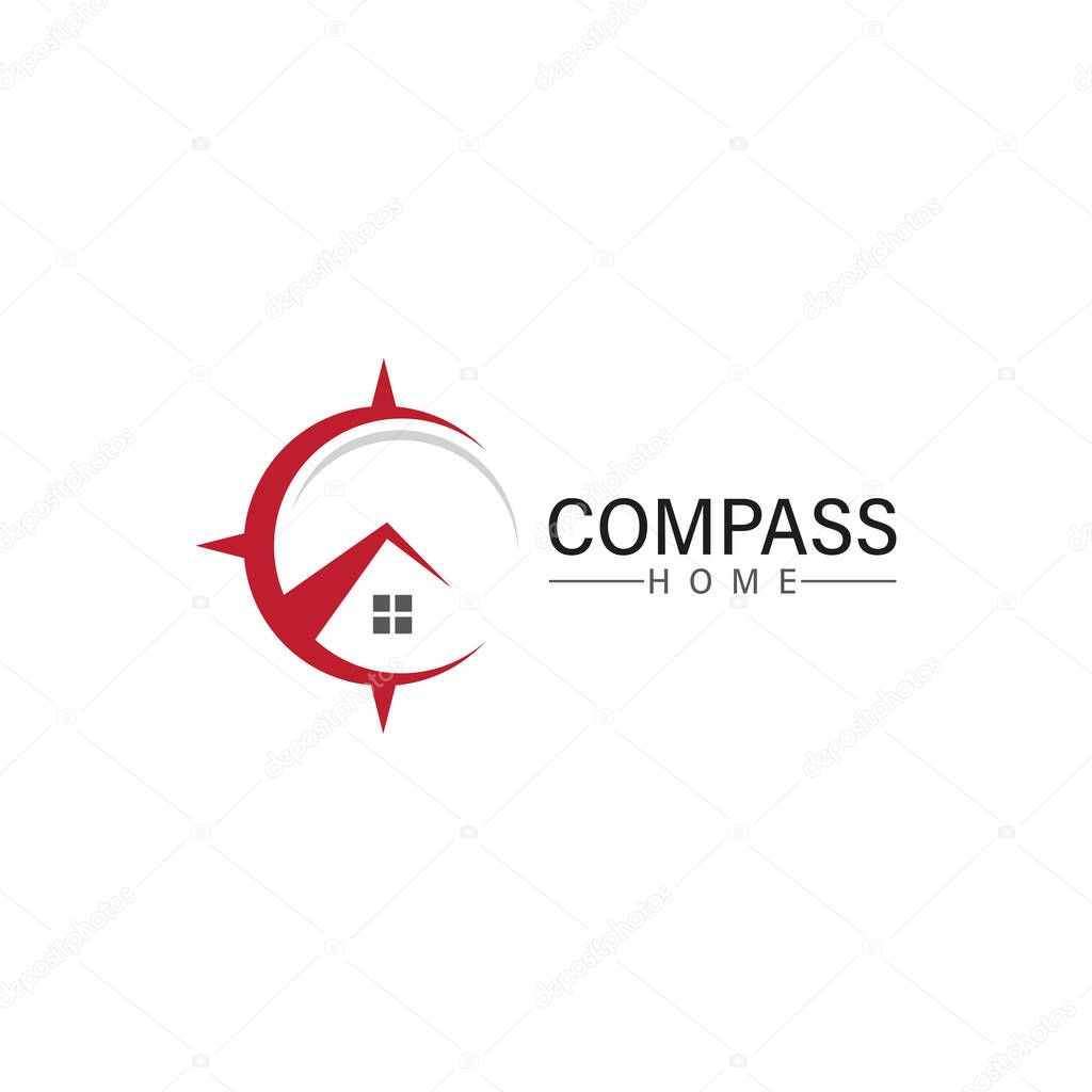Logo search home icon.searching house with compass symbol logo