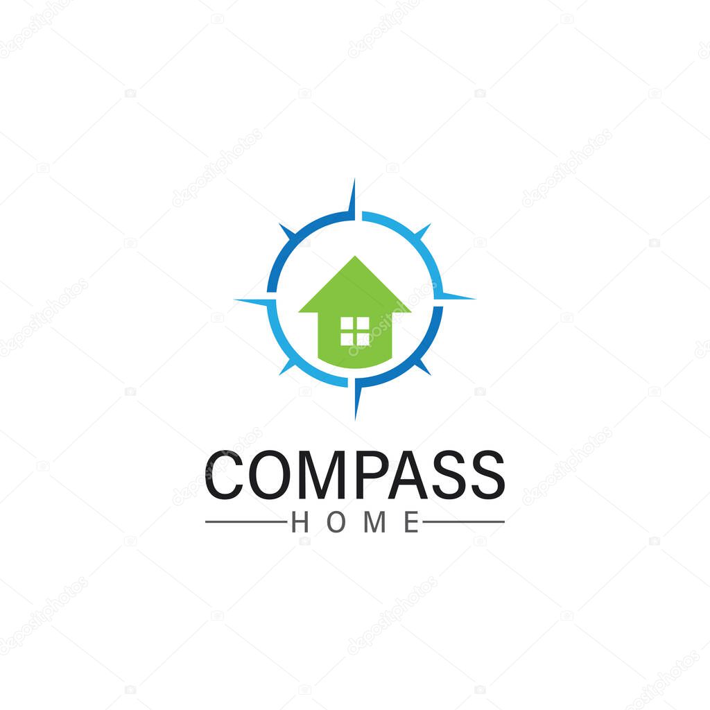 Logo search home icon.searching house with compass symbol logo