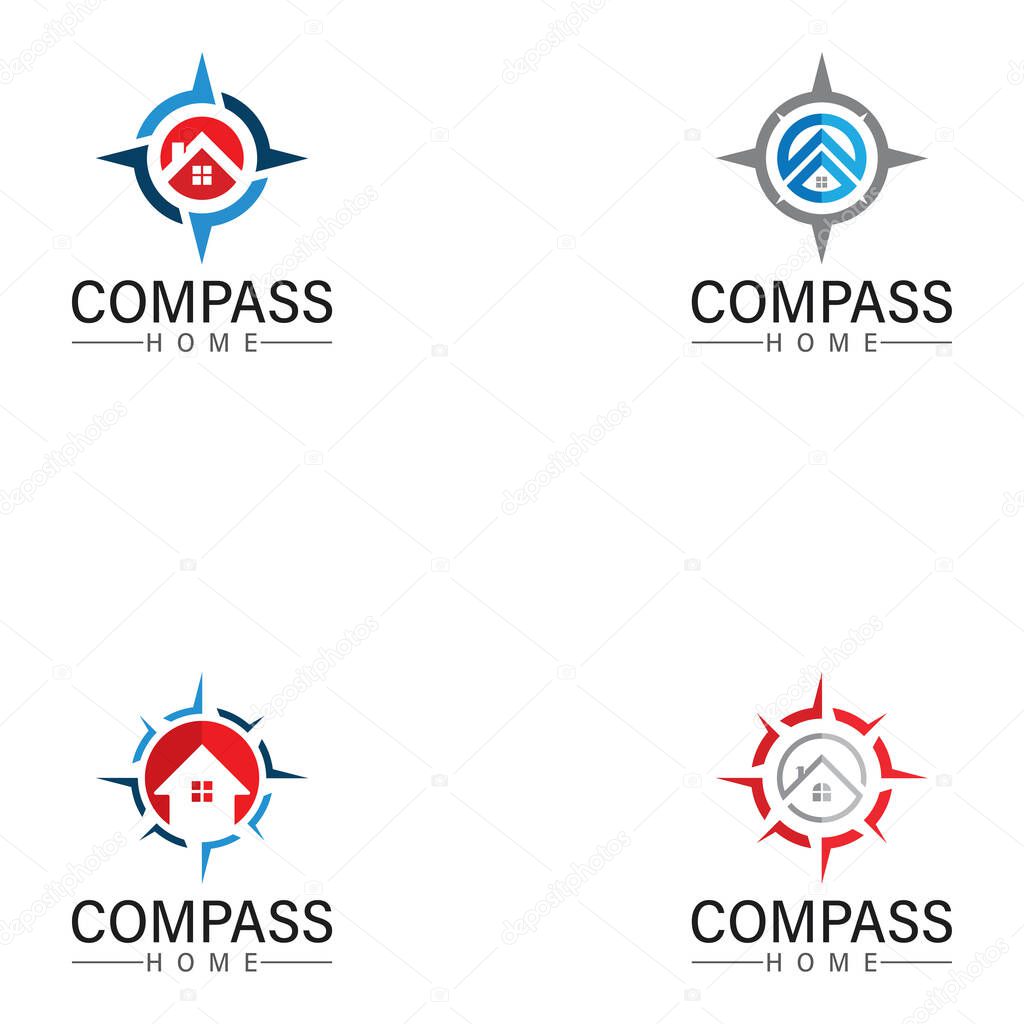 Logo search home icon.searching house with compass symbol logo