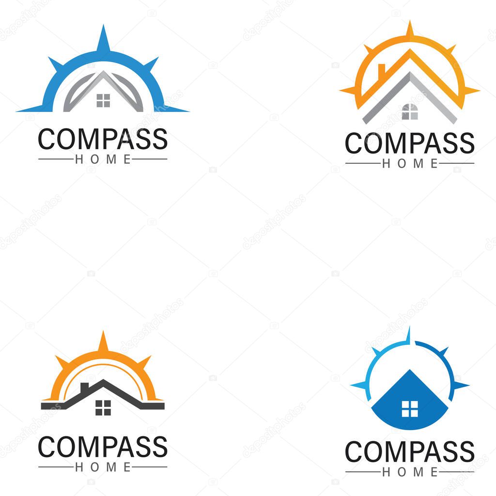 Logo search home icon.searching house with compass symbol logo