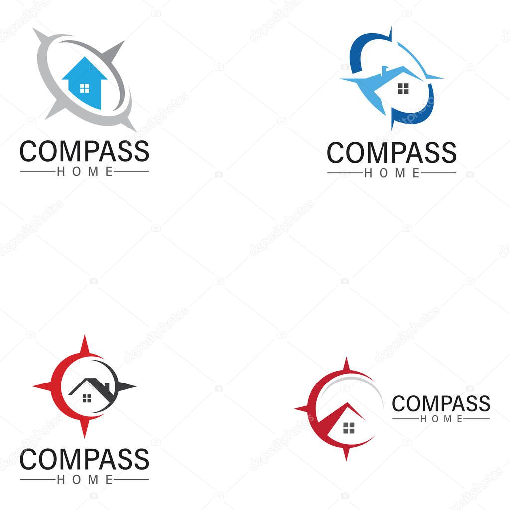 Logo search home icon.searching house with compass symbol logo