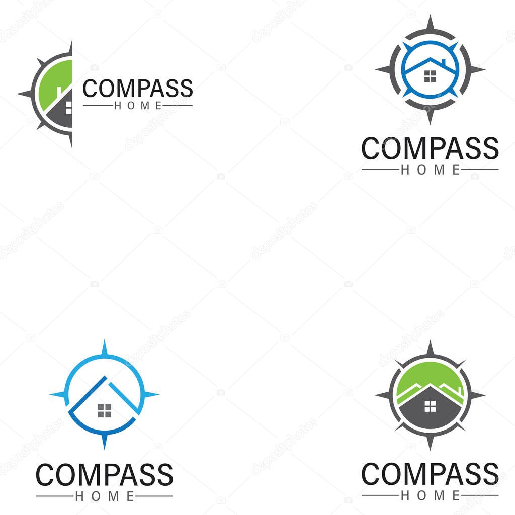 Logo search home icon.searching house with compass symbol logo