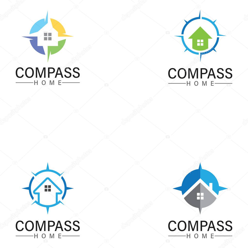 Logo search home icon.searching house with compass symbol logo