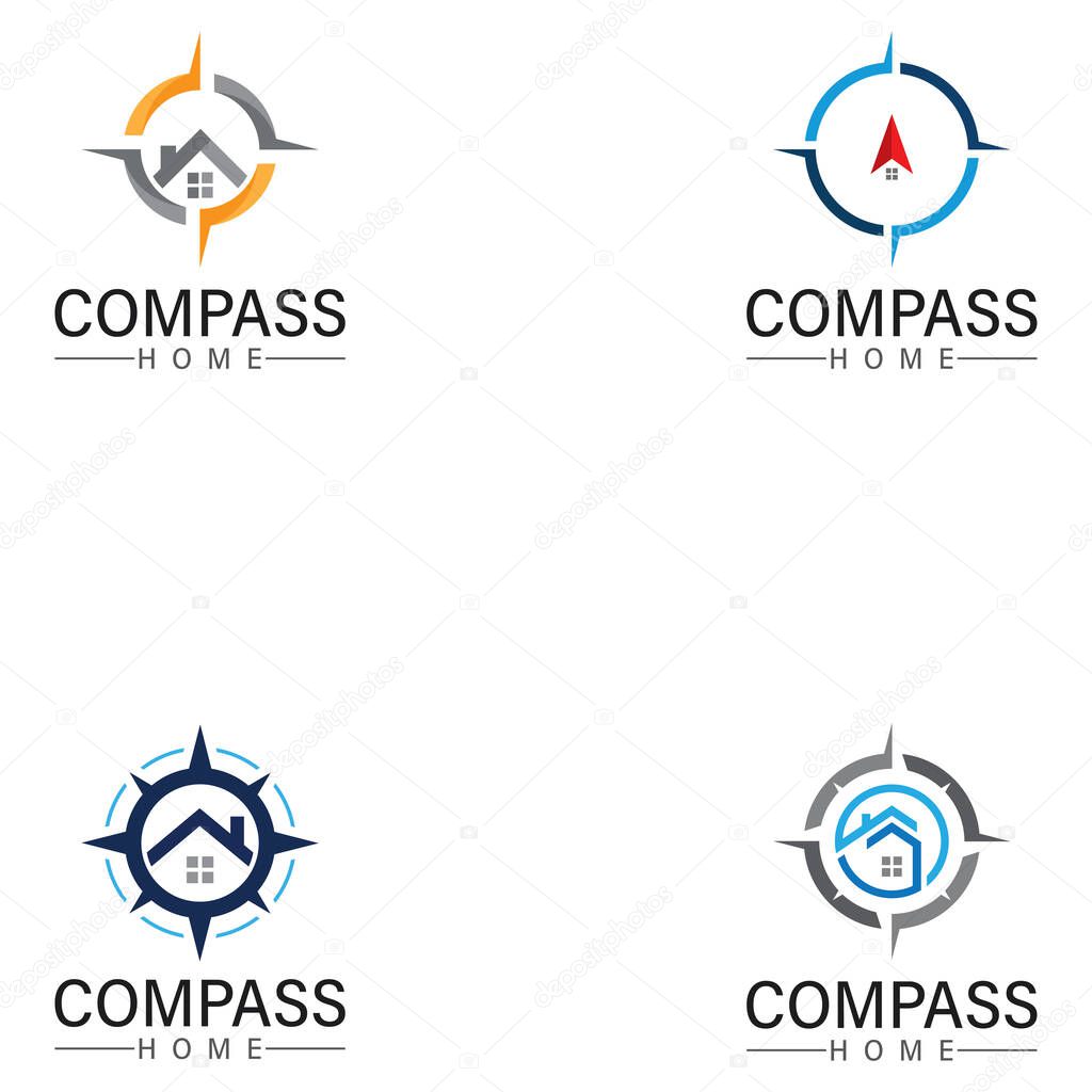 Logo search home icon.searching house with compass symbol logo