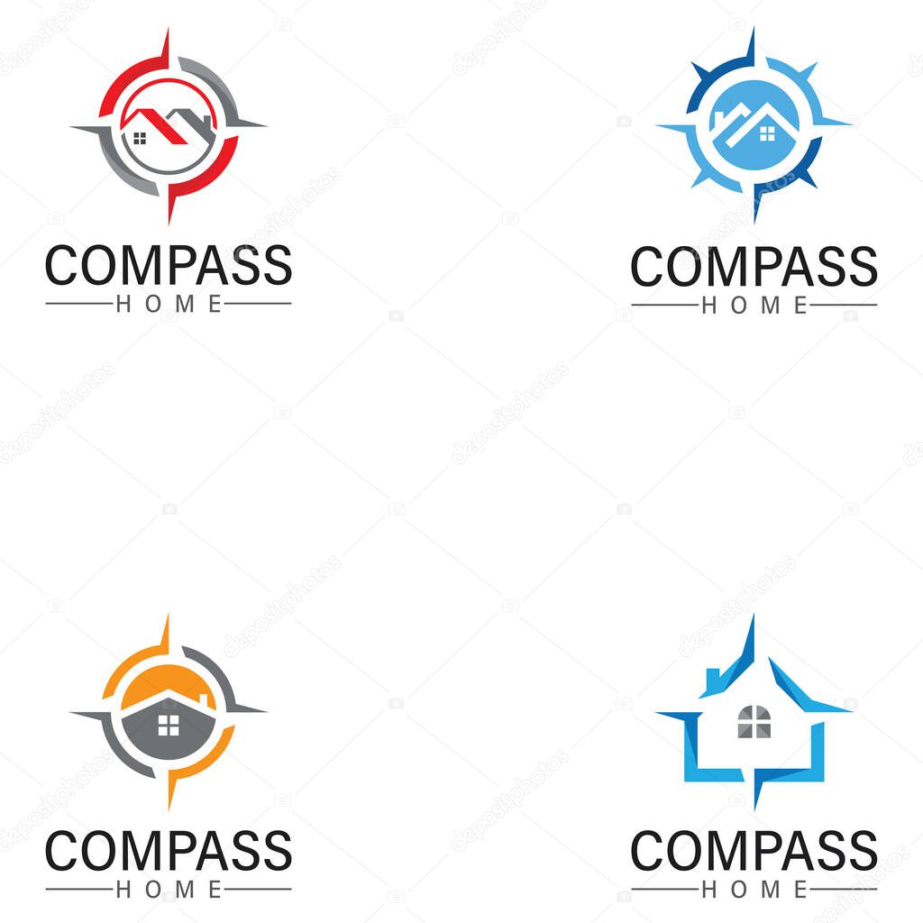 Logo search home icon.searching house with compass symbol logo