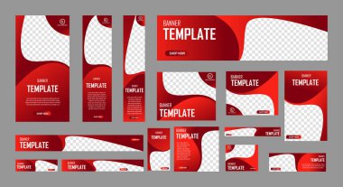 Standart boyutta ve fotoğraf için yeri olan yaratıcı web afişleri. Dikey, yatay ve kare şablon