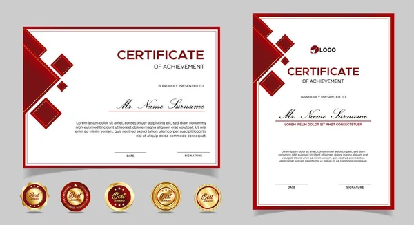 Plantilla Certificado Agradecimiento Oro Color Rojo Certificado Moderno Limpio Con — Vector de stock