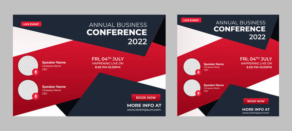 Invitation web banner to the online conference. Business webinar invitation design. Announcement poster concept. Modern abstract White background with place for photos