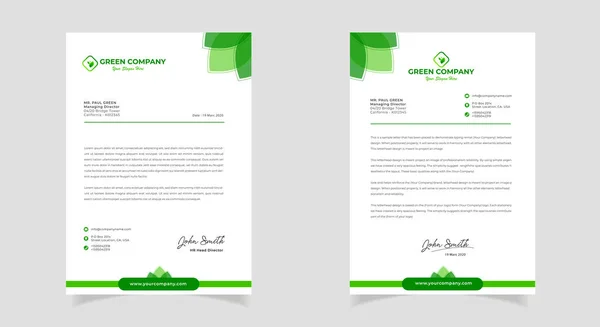 Green Nature Letterhead Design Para Empresa Cooporate Plantilla Diseño Membrete — Archivo Imágenes Vectoriales