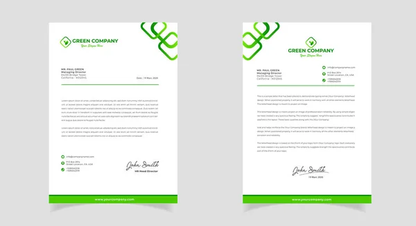 Green Nature Letterhead Design Para Empresa Cooporate Plantilla Diseño Membrete — Archivo Imágenes Vectoriales