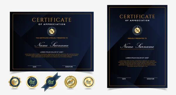 Schwarz Goldene Zertifikatsrahmenvorlage Für Geschäfts Diplom Und Ausbildungsdokumente Porträt Und — Stockvektor