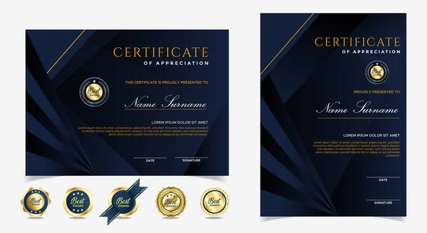 Schwarz Goldene Zertifikatsrahmenvorlage Für Geschäfts Diplom Und Ausbildungsdokumente Porträt Und — Stockvektor