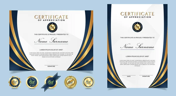 Blaues Und Goldenes Zertifikat Als Vorlage Für Geschäfts Diplom Und — Stockvektor