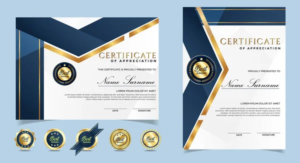 Modelo Fronteira Certificado Azul Dourado Para Documentos Negócios Diploma Educação — Vetor de Stock