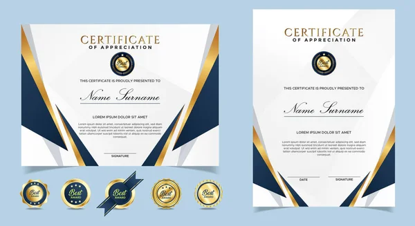 Kék Arany Tanúsítvány Határ Sablon Üzleti Diploma Oktatási Dokumentumok Portré — Stock Vector