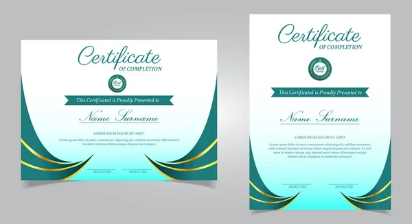 Green Gold Achievement Certificate Template Award Diploma Design Blank Vector — Stock Vector