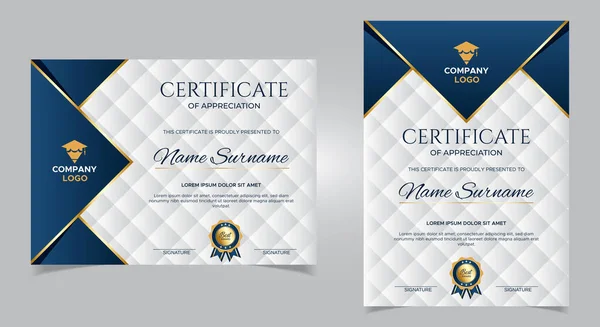 Професійний Шаблон Диплома Сучасному Стилі Сертифікат Золотими Значками Векторний — стоковий вектор