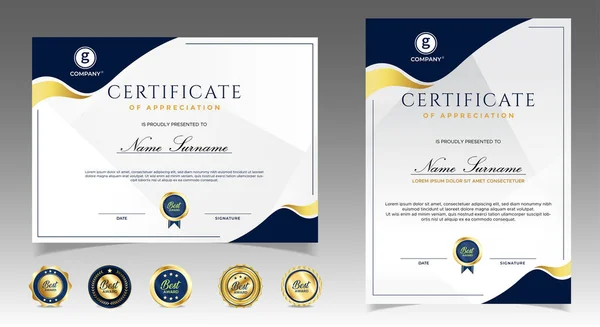 Professioneel Certificaat Sjabloon Moderne Stijl Certificaat Met Gouden Insignes Vector — Stockvector