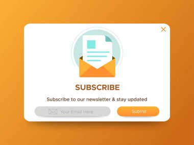 Modern newsletter pop up banner design, themes and template. Professional web design, full set of elements. User-friendly design materials.