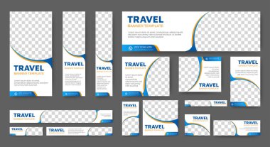 Resimler için yeri olan web pankartlarının şablonları. Dikey, yatay ve kare afişler. Çok amaçlı web afişi reklamları. vektör