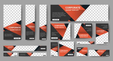 Resimler için yeri olan web pankartlarının şablonları. Dikey, yatay ve kare afişler. Çok amaçlı web afişi reklamları. vektör