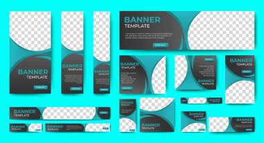 Professional business web ad banner template with photo place. Modern layout white background and Vivid red shape and text design clipart