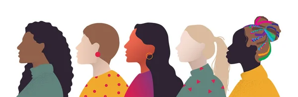 Güçlü Kadın Gücü Çeşitlilik Eşitlik Güçlenme Kavramı Soyut Kafa Profili — Stok Vektör
