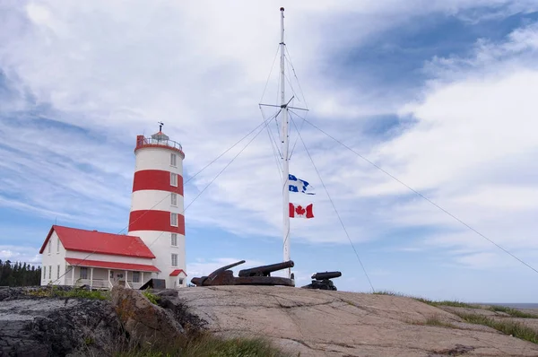 Stock image Cote Nord Pointe-des-Monts Old Red and White Lighthouse Horizontal