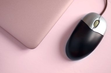 Beyaz Arkaplanda Pembe Tone Laptop ve Fare Görünümü