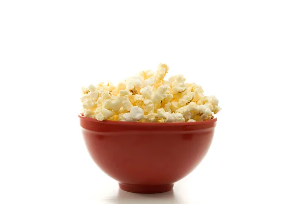 Close Front View Buttered Popcorn Red Bowl Απομονωμένο Λευκό Κάθετο — Φωτογραφία Αρχείου