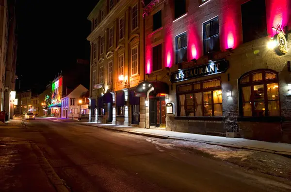 stock image Old Quebec City at Night during Winter Season Horizontal