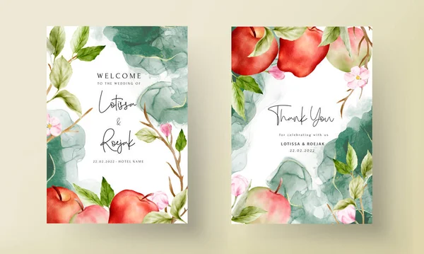 Vintage Floral Watercolor Botanical Apple Pink Flower Wedding Invitation Template — Stock Vector