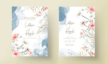 Güzel suluboya düğün davetiyesi Zarif çiçekli ve küçük yapraklı