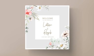 Zarif el çizimi düğün davetiyesi suluboya çiçek tasarımı